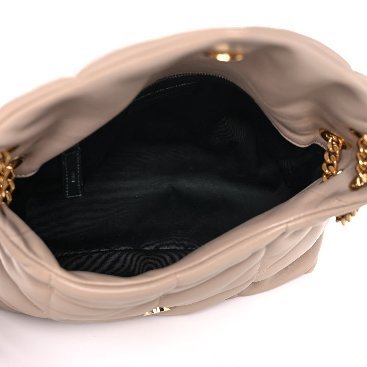 Saint Laurent Lambskin Quilted Small Loulou Puffer Monogram Chain Satchel Dark Beige 5 of 14