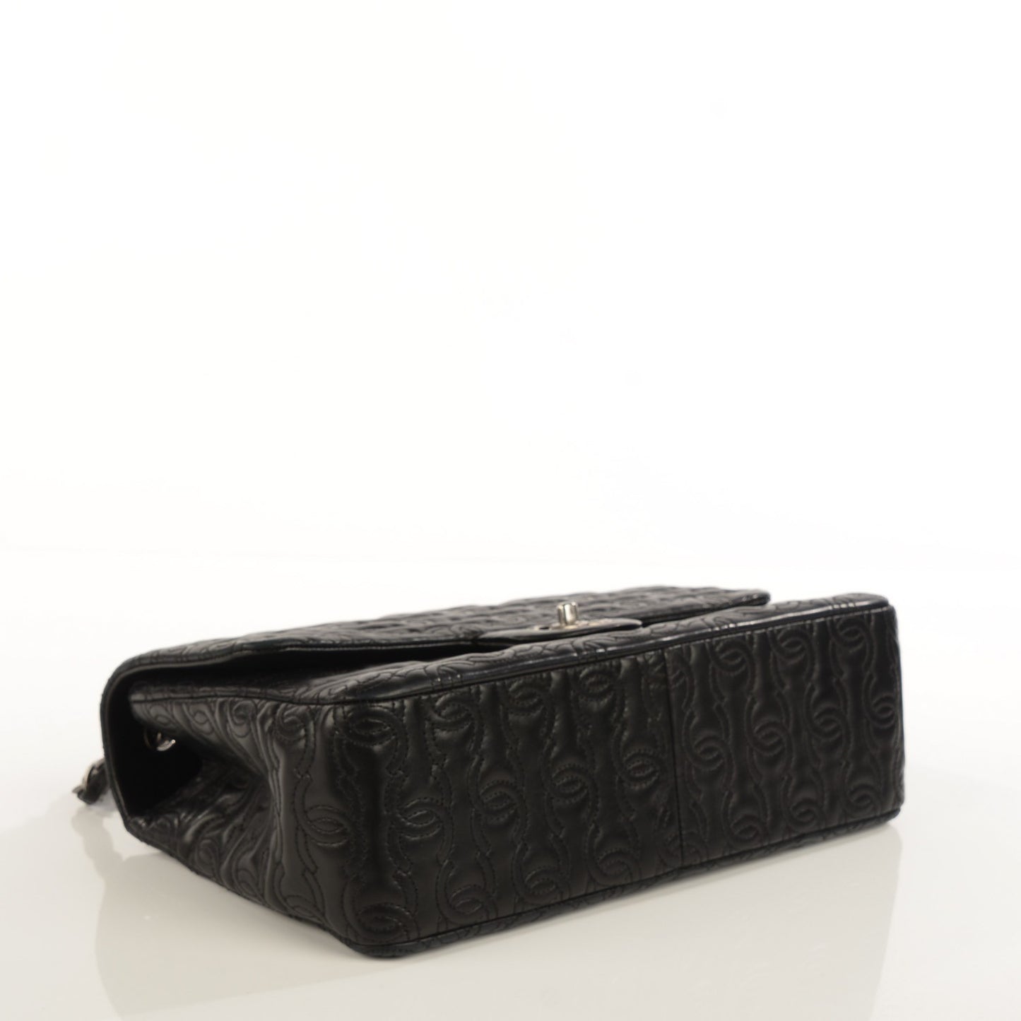 Lambskin Embroidered Jumbo CC Follies Flap Black
