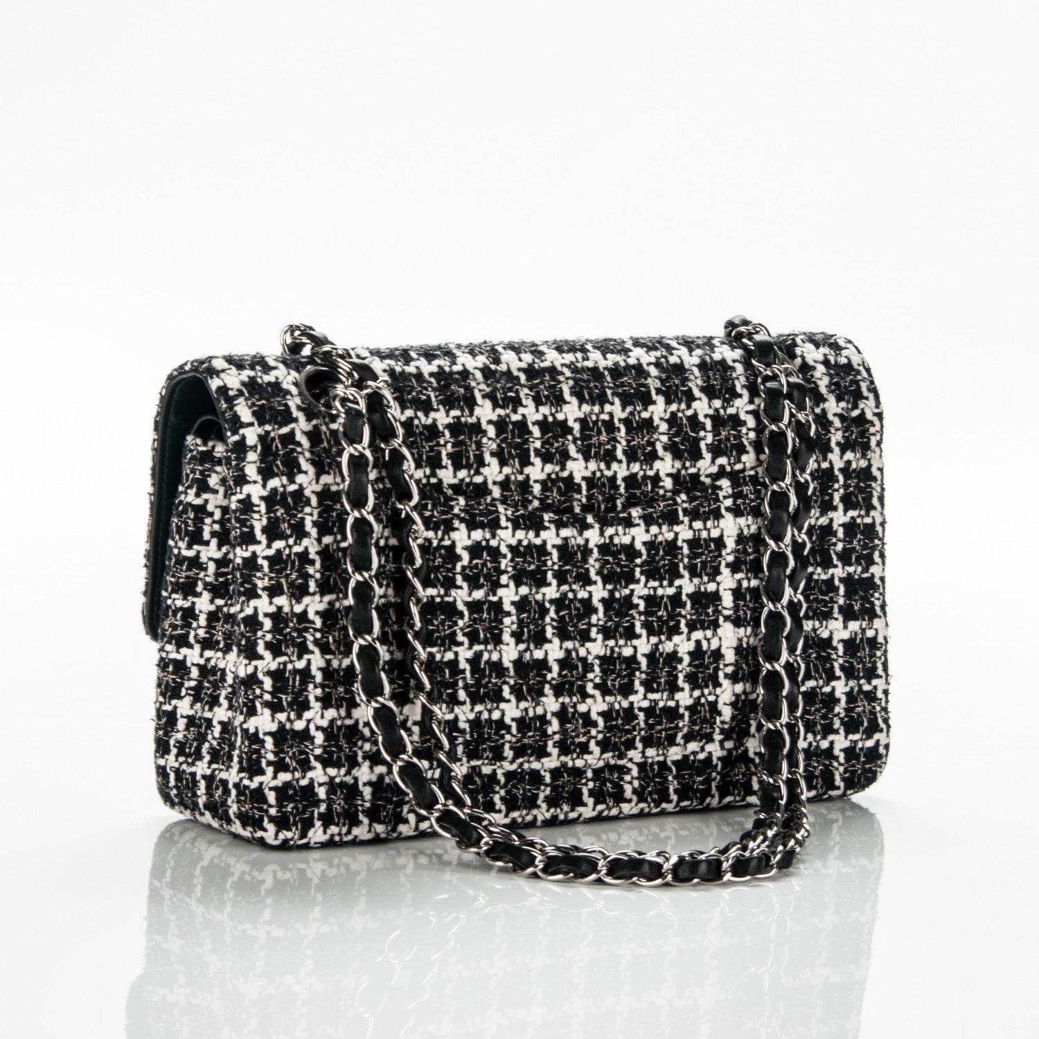 Chanel Tweed Quilted Medium Double Flap Black White 3 of 6