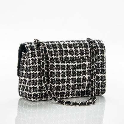 Chanel Tweed Quilted Medium Double Flap Black White 3 of 6