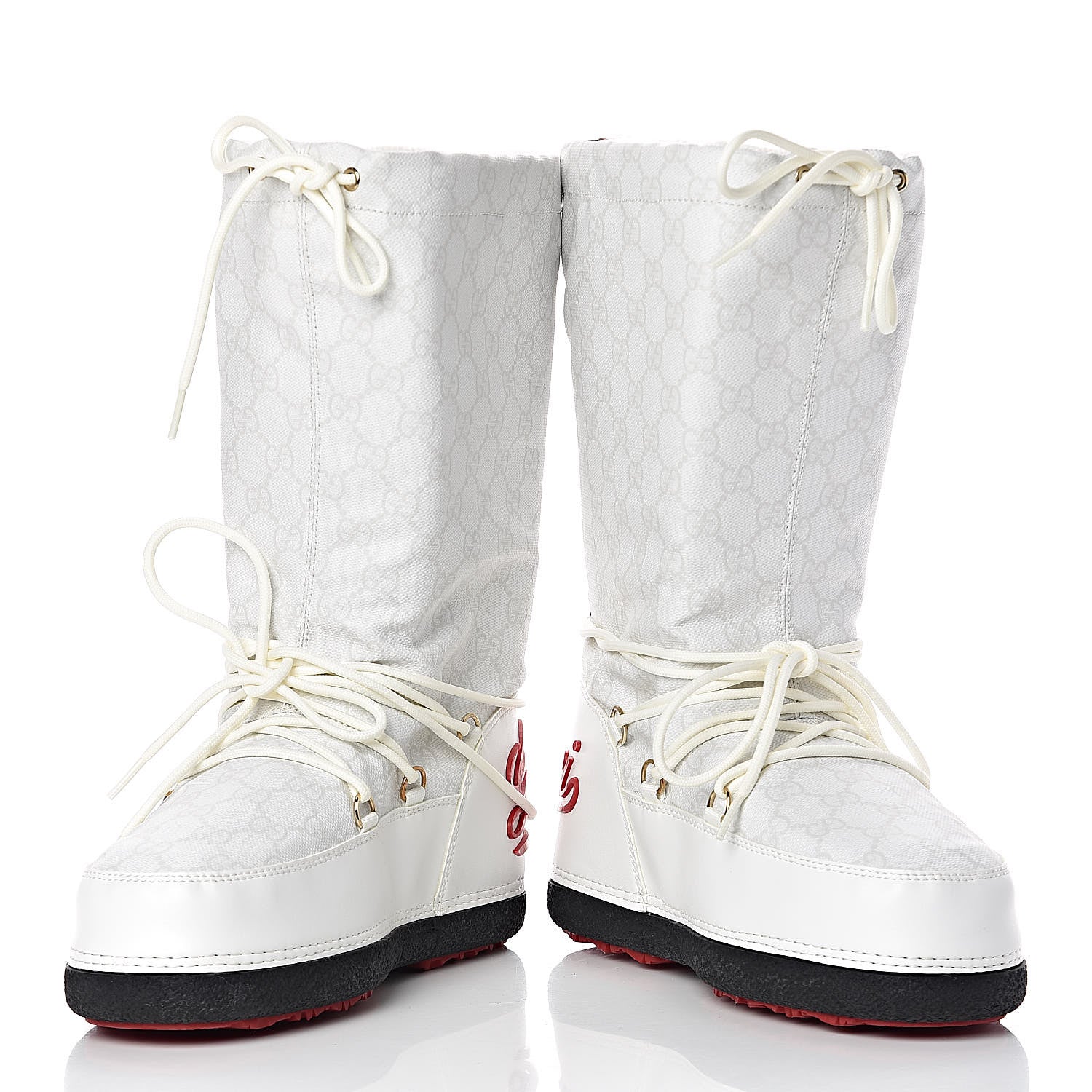Gucci Monogram GG Lace Up Snow Boots 37 White 9 of 10