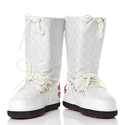 Gucci Monogram GG Lace Up Snow Boots 37 White 9 of 10