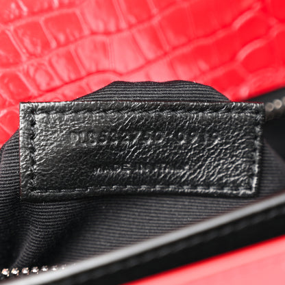 Saint Laurent Calfskin Crocodile Embossed Monogram Cassandra Clasp Bag Red 7 of 12