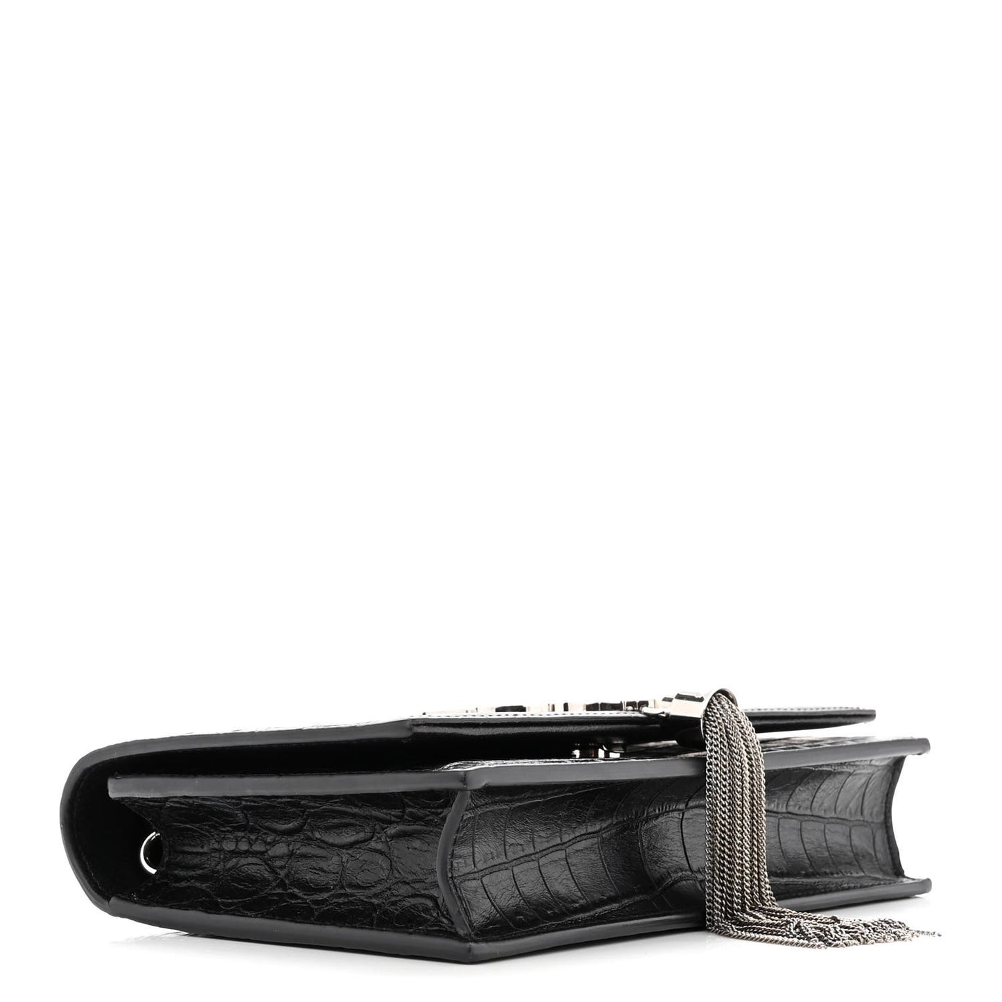 Calfskin Crocodile Embossed Kate Monogram Tassel Chain Wallet Black