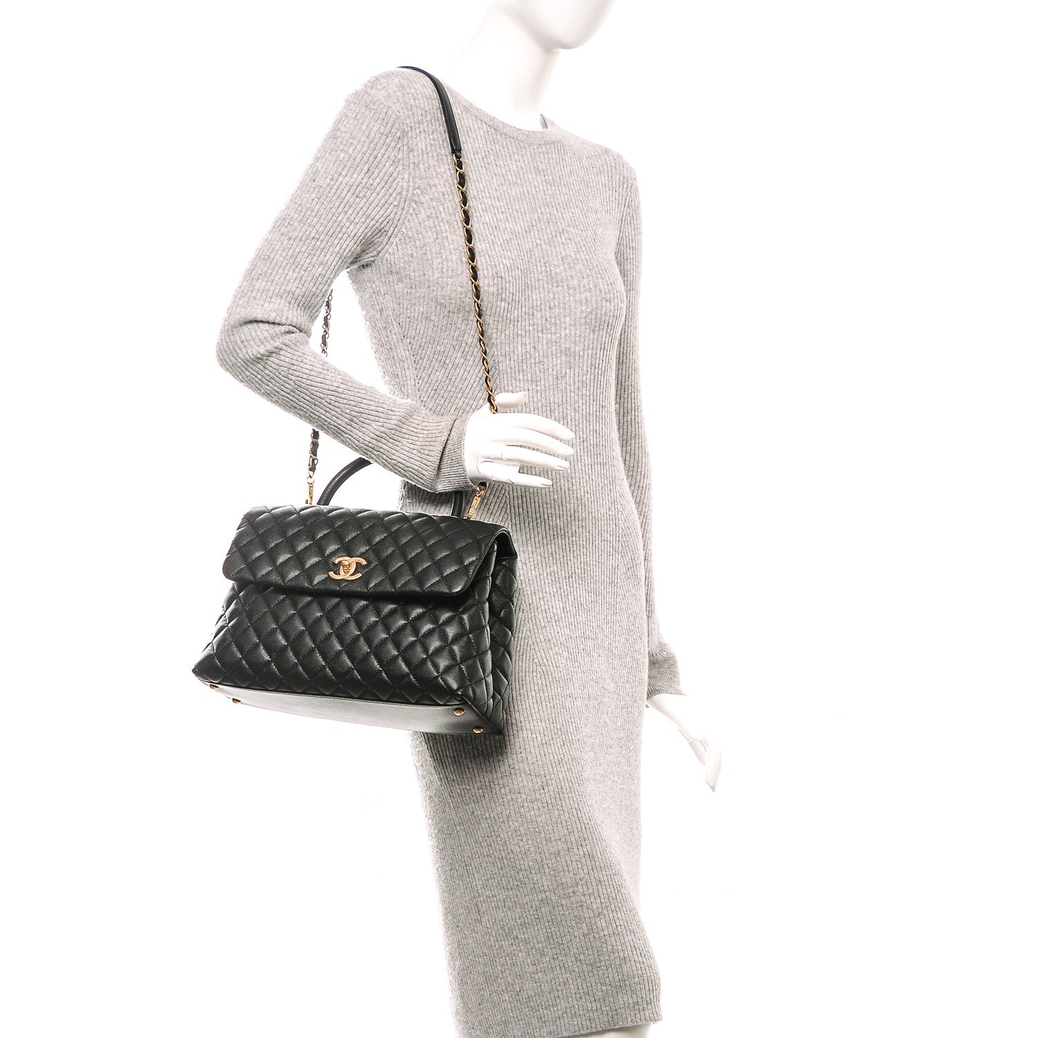 Chanel Caviar Quilted Medium Coco Handle Flap Black 2 of 7