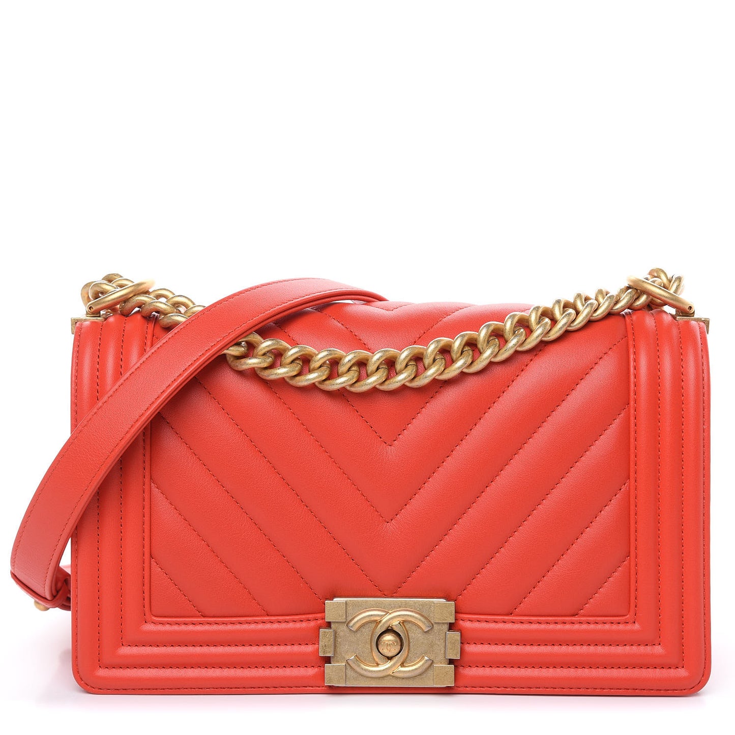 Calfskin Chevron Quilted Medium Boy Flap Red