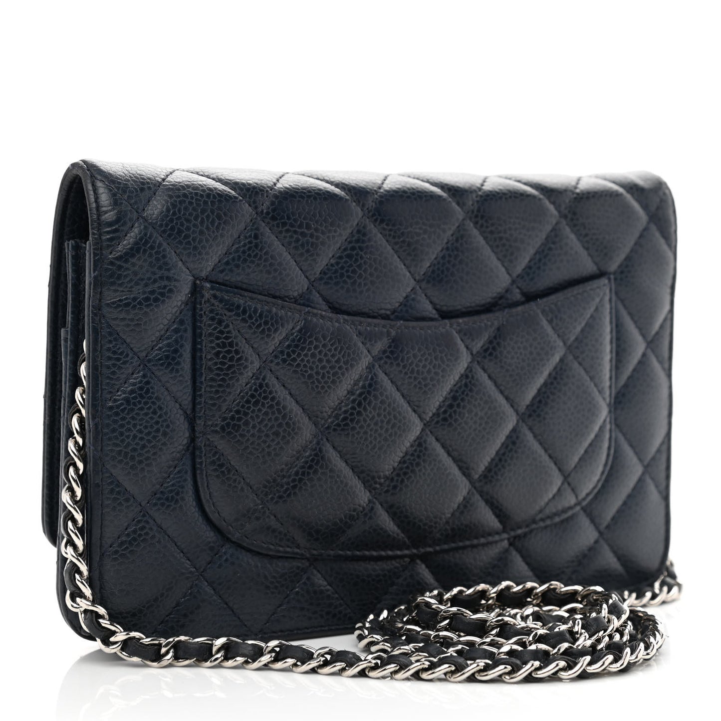 Caviar Quilted Wallet On Chain WOC Navy Blue