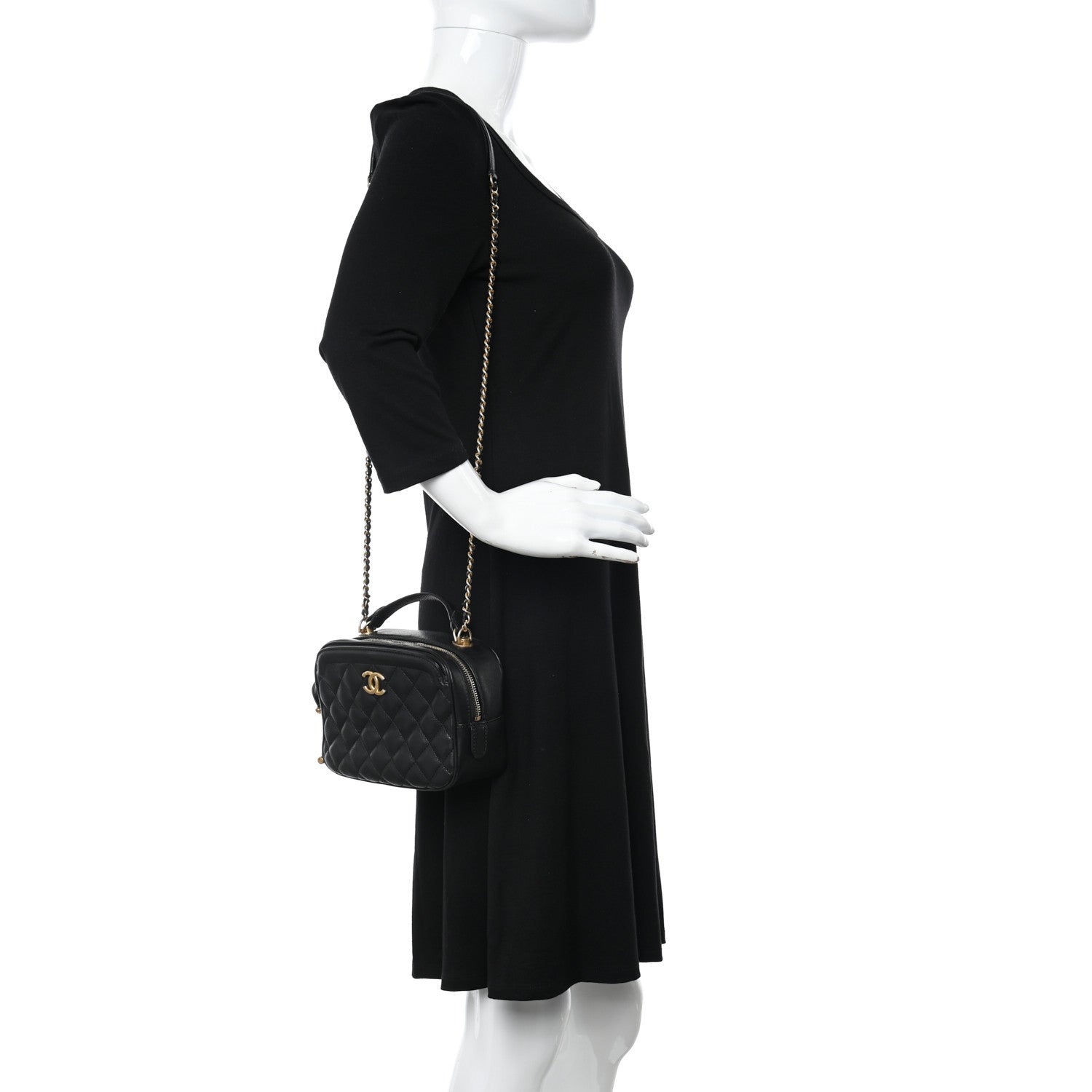 Chanel Calfskin Quilted CC Small Vanity Case Black 2 of 10