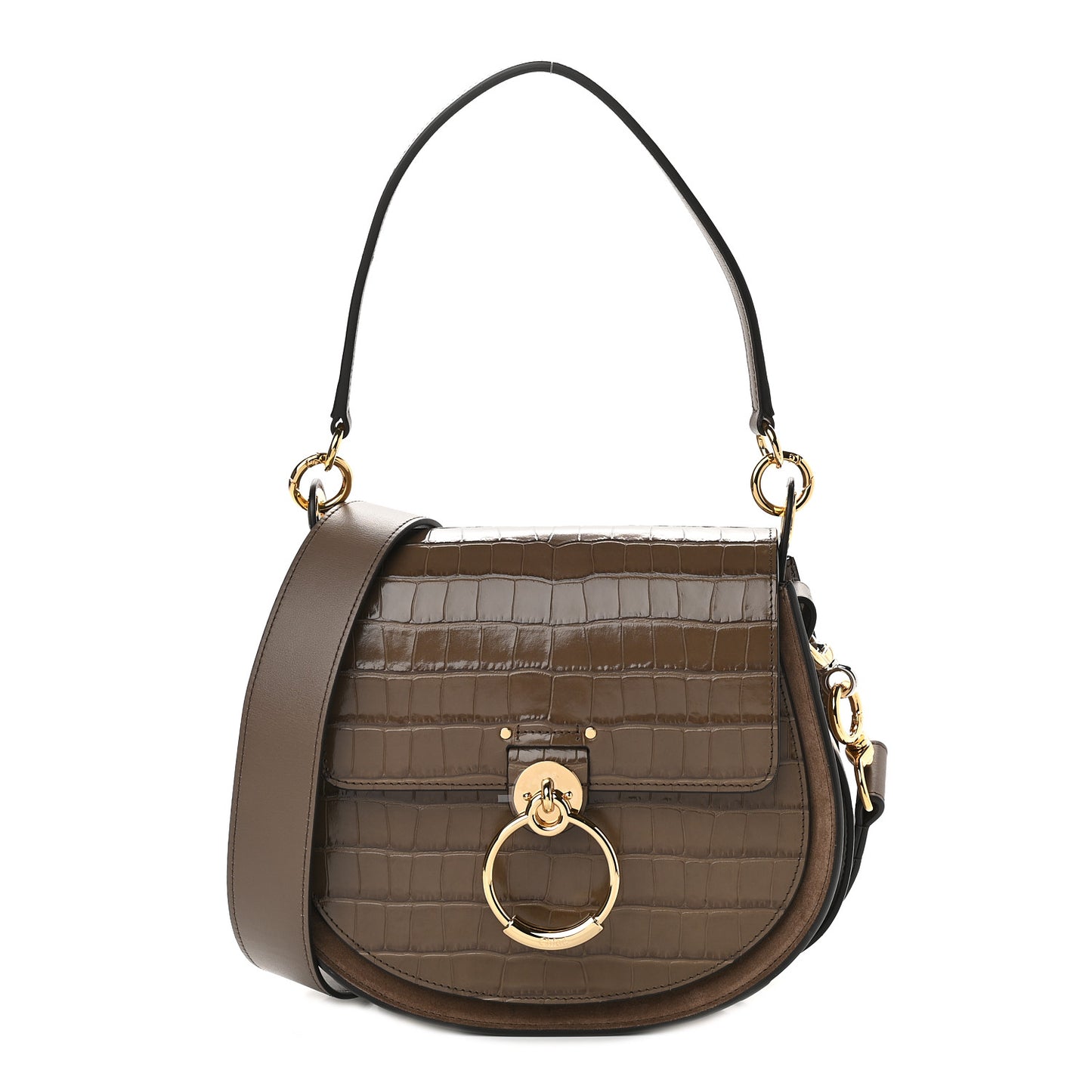Calfskin Crocodile Embossed Large Tess Bag Army Green