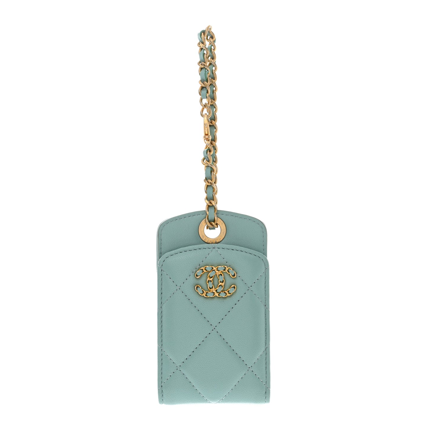Goatskin Quilted Chanel 19 Luggage Tag Light Blue