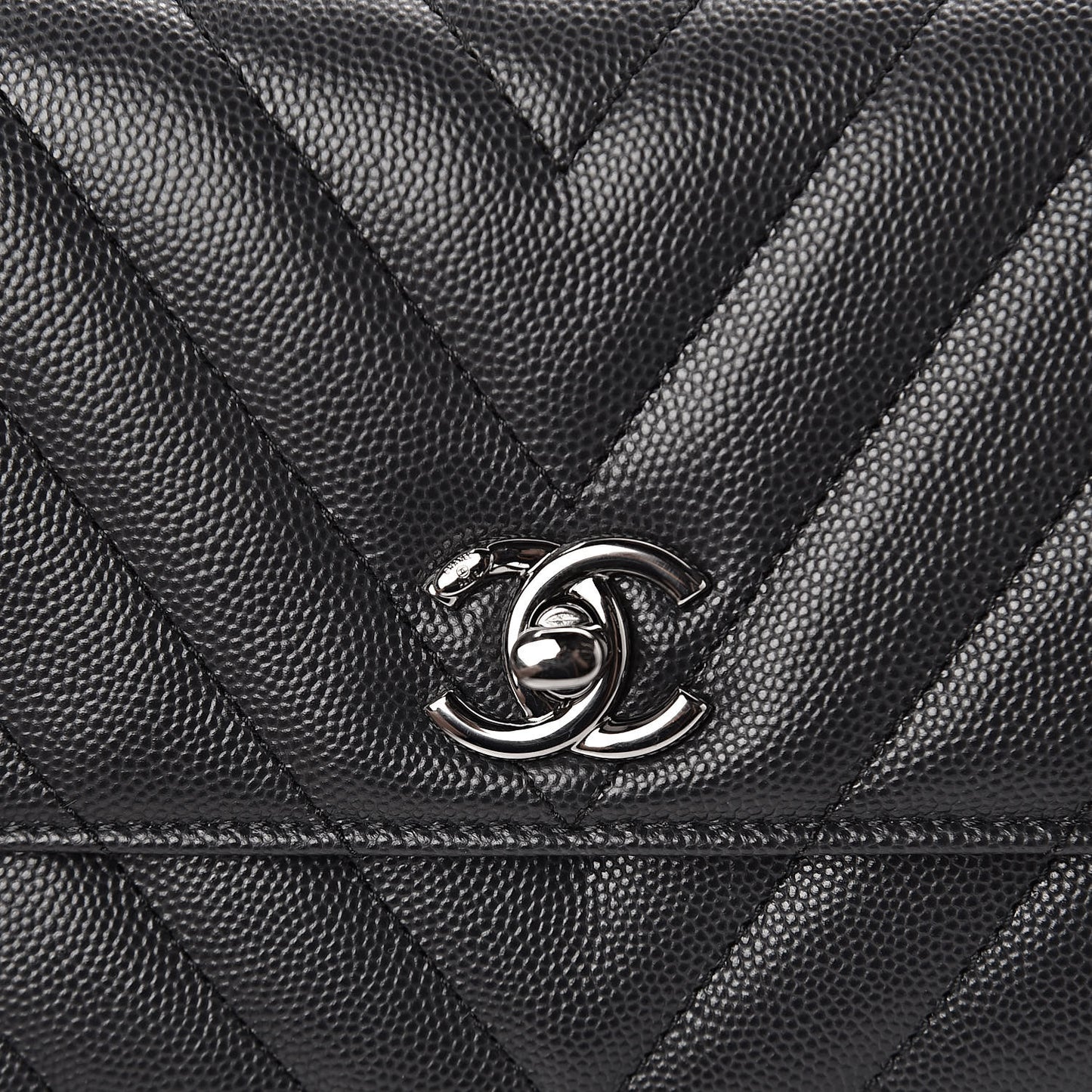 Caviar Chevron Quilted Mini Coco Handle Flap Dark Grey
