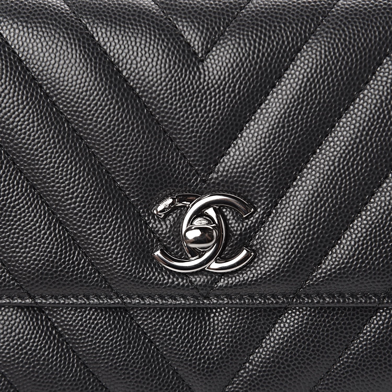 Chanel Caviar Chevron Quilted Mini Coco Handle Flap Dark Grey 11 of 12