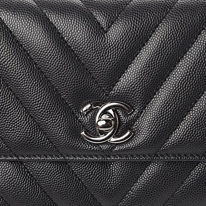 Chanel Caviar Chevron Quilted Mini Coco Handle Flap Dark Grey 11 of 12
