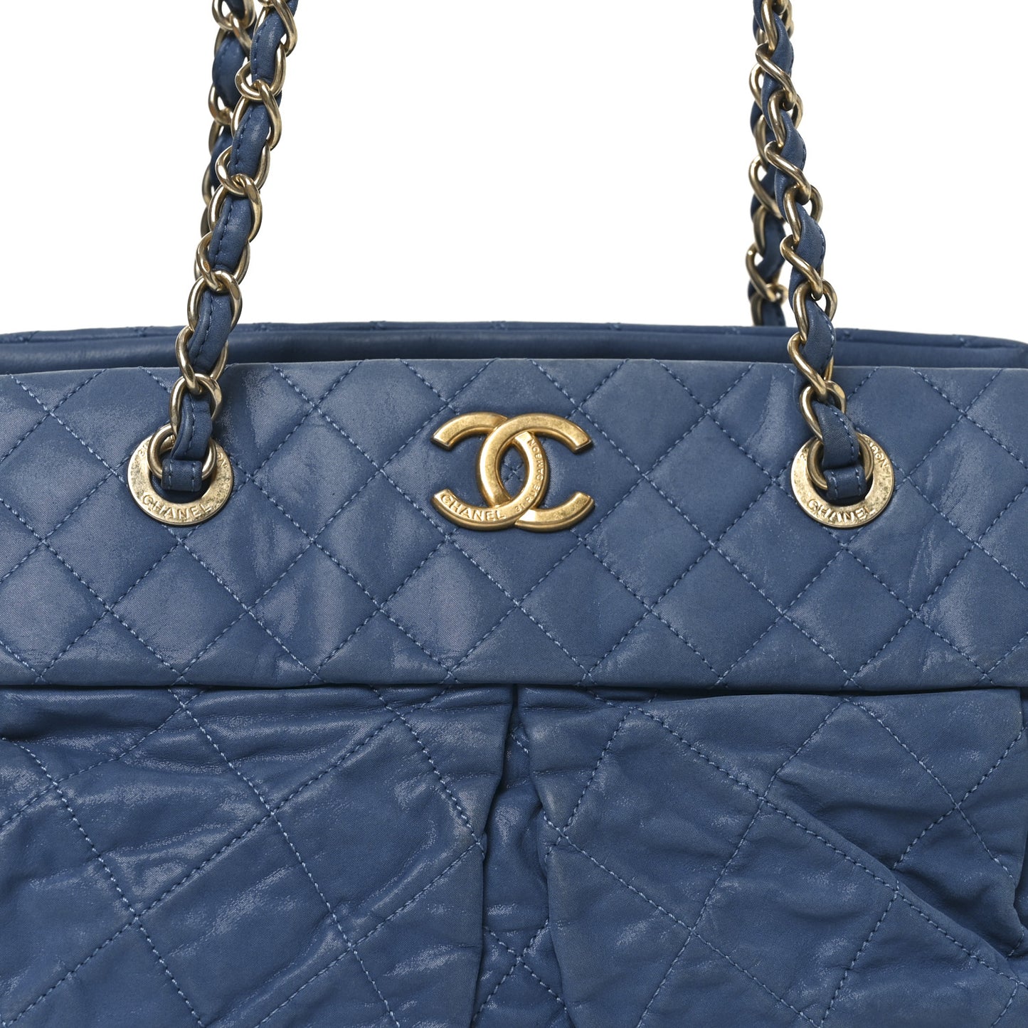 Iridescent Calfskin Chic Quilt Bowling Bag Blue