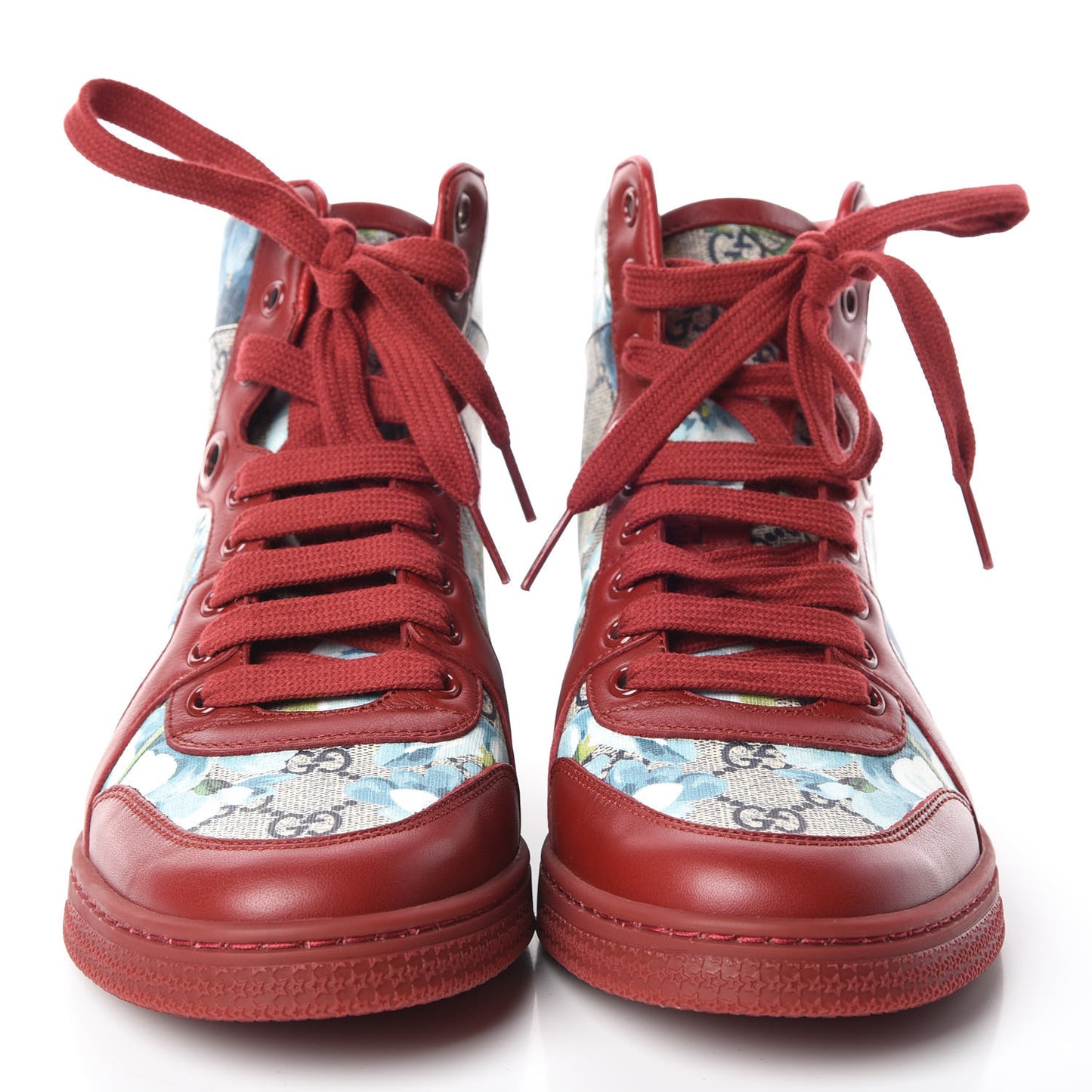 GG Supreme Monogram Blooms Womens High Top Sneakers 38.5 Beige Blue Navy Red