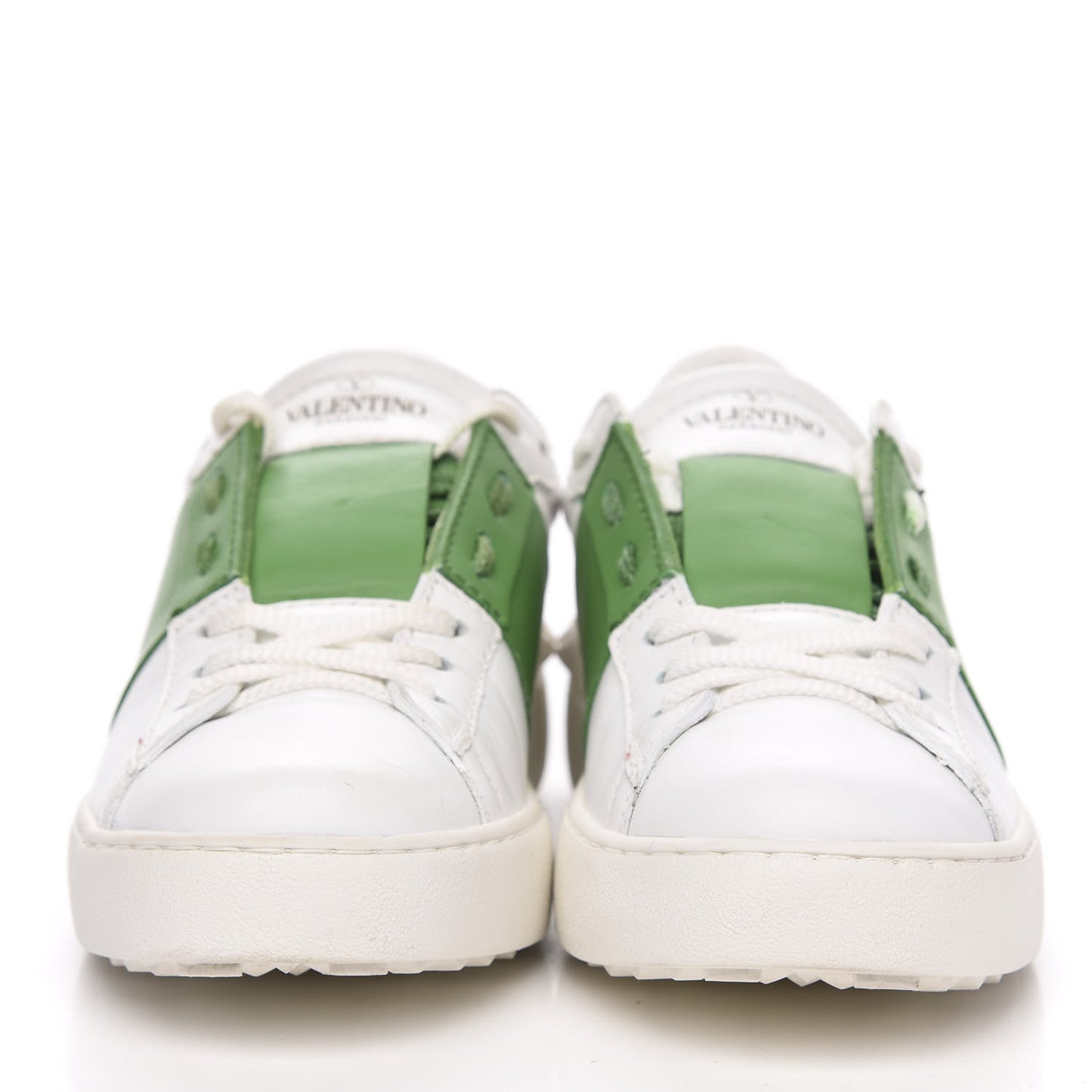 Calfskin Rockstud Open Sneakers 37 White Green