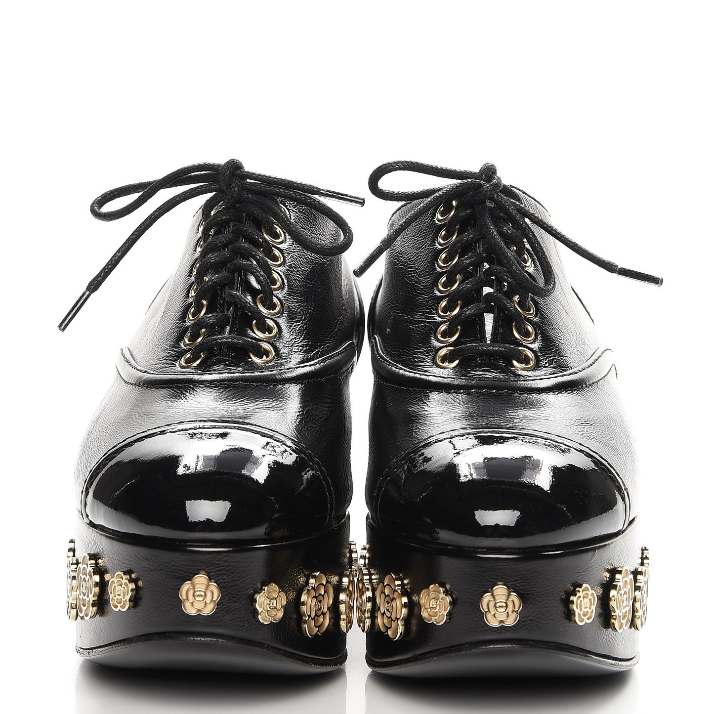 Crumpled Calfskin Lace Up Platform Oxford 35 Black