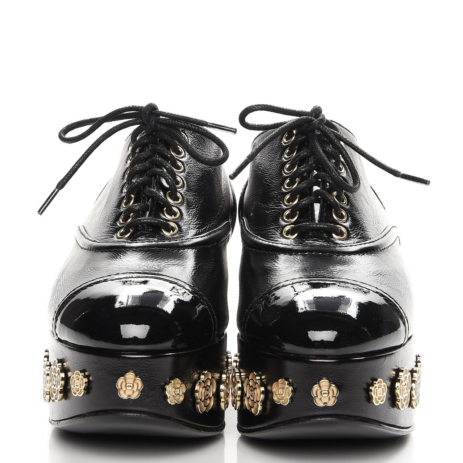 Chanel Crumpled Calfskin Lace Up Platform Oxford 35 Black 3 of 9