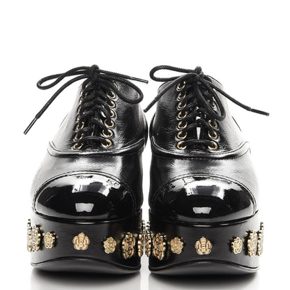 Chanel Crumpled Calfskin Lace Up Platform Oxford 35 Black 3 of 9
