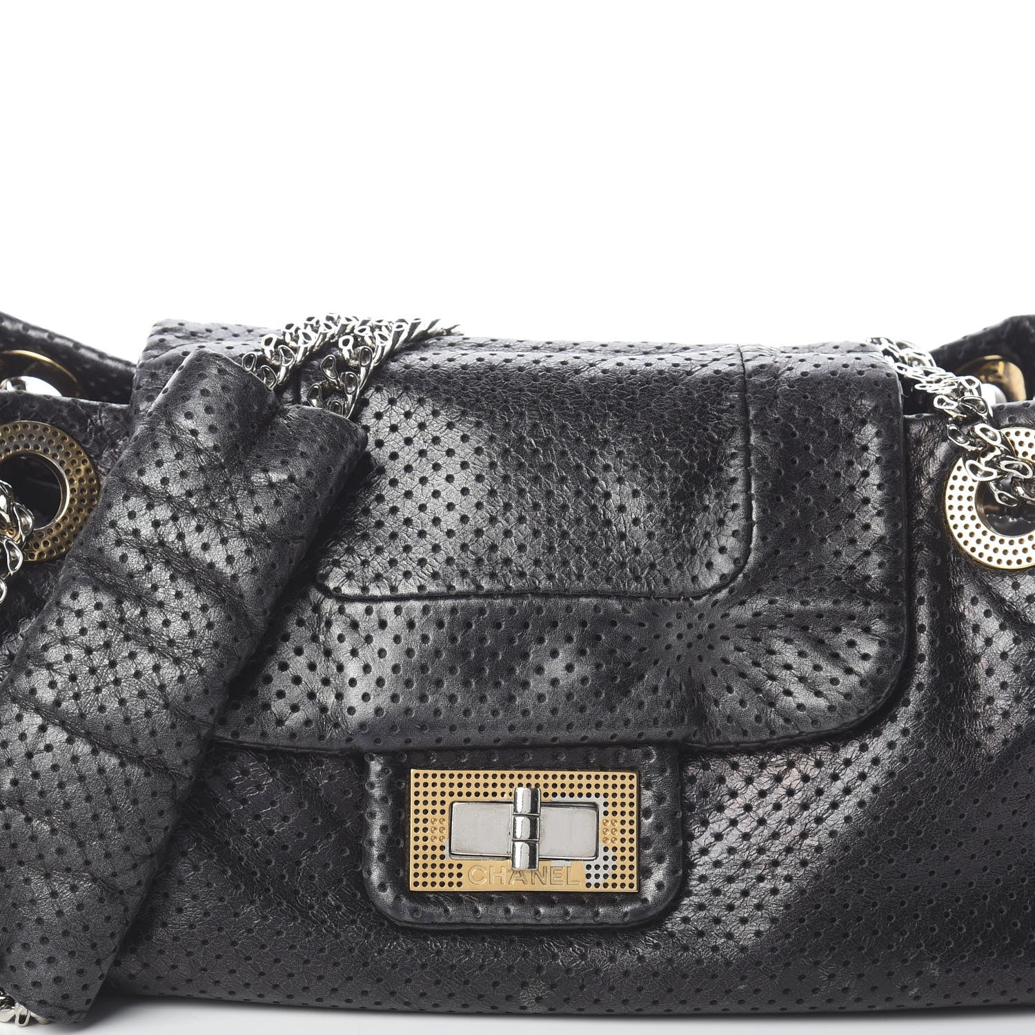 Chanel Metallic Calfskin Perforated Drill Accordion Flap Black 8 of 10