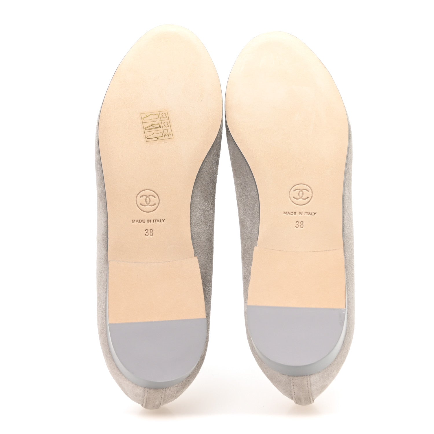 Chanel Suede Patent Cap Toe CC Ballerina Flats 38.5 Grey 38 Light Grey 6 of 9