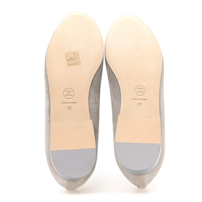 Chanel Suede Patent Cap Toe CC Ballerina Flats 38.5 Grey 38 Light Grey 6 of 9