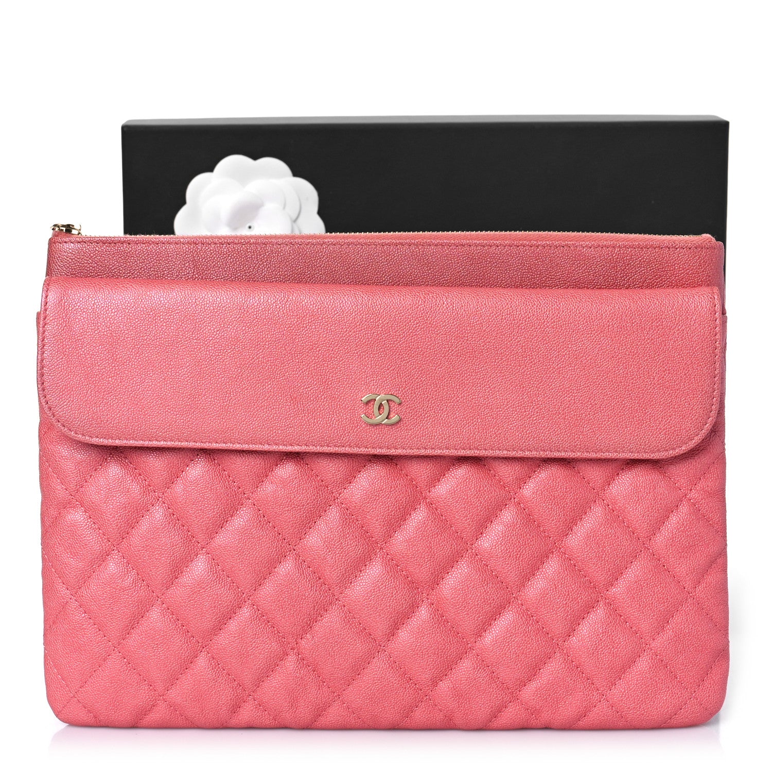 Chanel Iridescent Caviar Quilted Medium Flap Cosmetic Case Pink 10 of 10