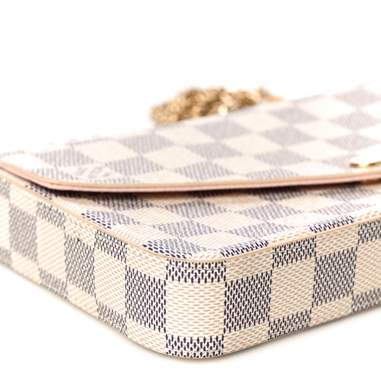 Damier Azur Pochette Felicie Chain Wallet Rose Ballerine