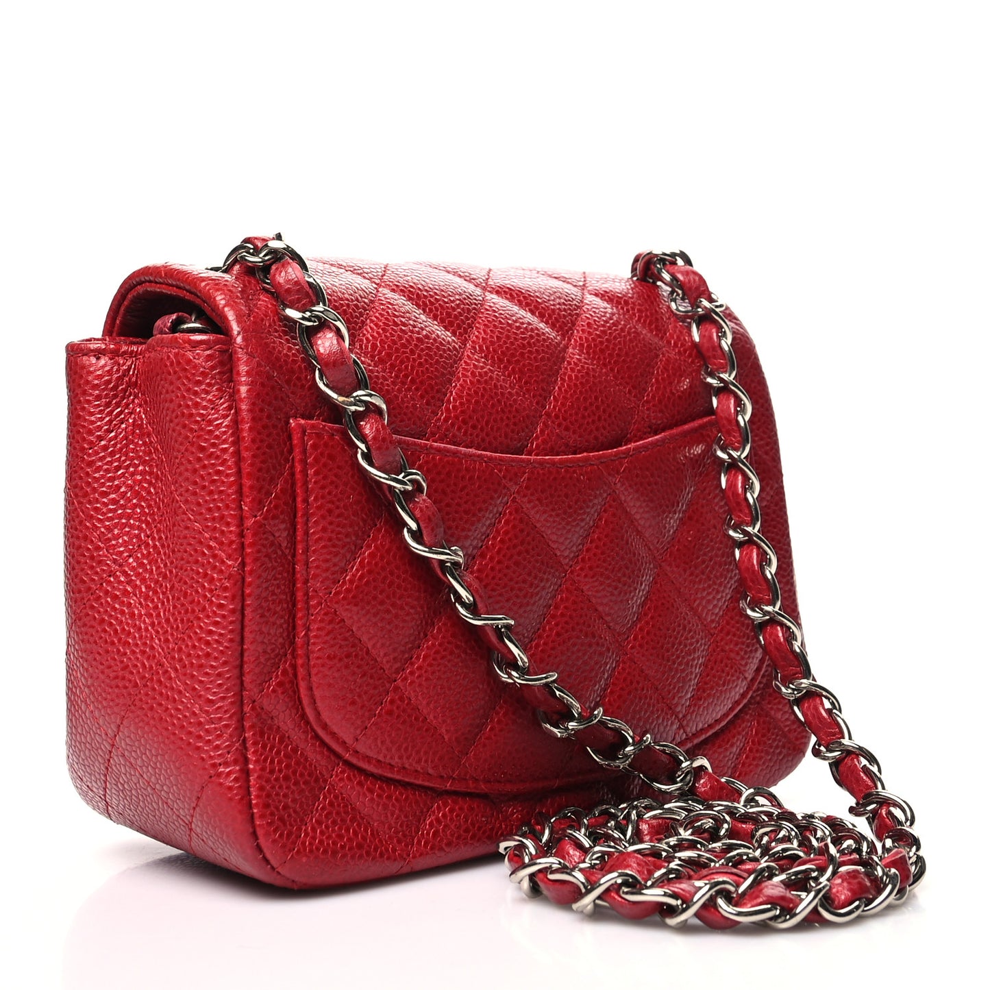 Caviar Quilted Mini Square Flap Red
