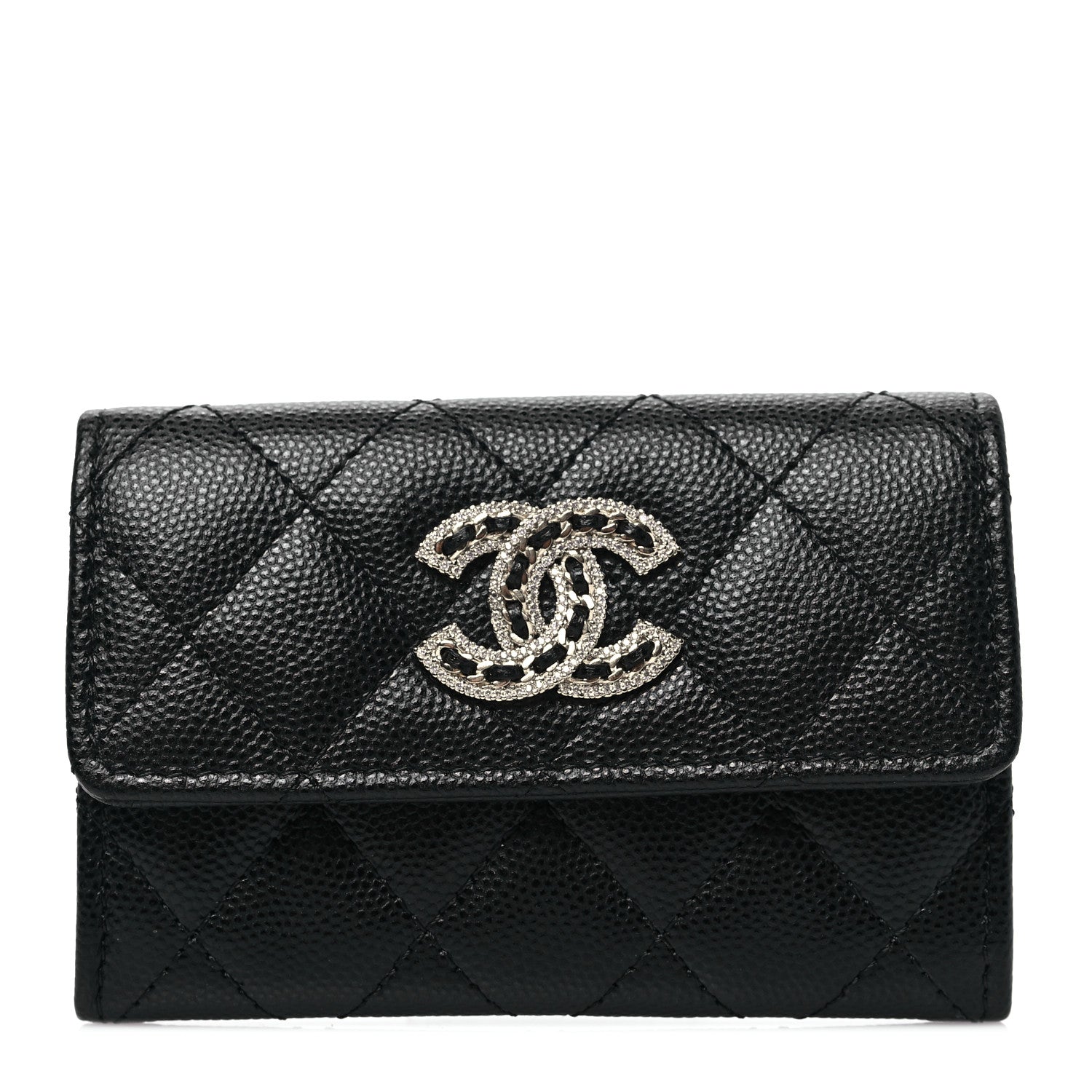 Chanel Caviar Quilted Crystal CC Flap Card Holder Black 1 of 9