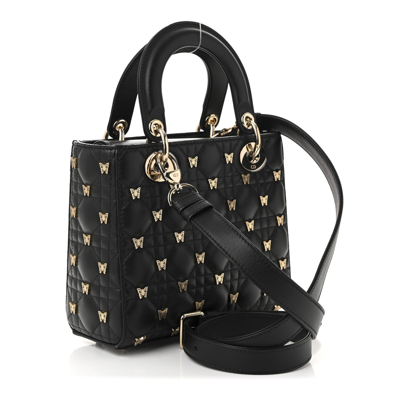 Christian Dior Lambskin Cannage Butterfly Studs Small Lady Dior Black 3 of 10