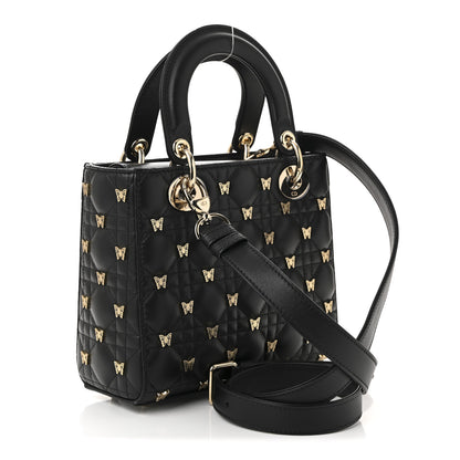 Christian Dior Lambskin Cannage Butterfly Studs Small Lady Dior Black 3 of 10