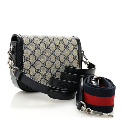 Gucci GG Supreme Monogram Textured Dollar Calfskin Web Mini Horsebit 1955 Shoulder Bag Beige Blue 3 of 10