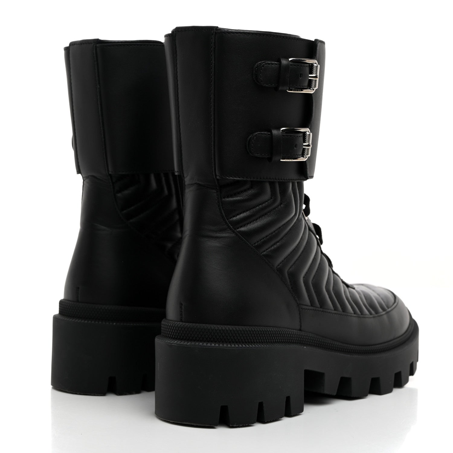 Gucci Nappa Frances GG Matelasse Platform Combat Boots 38 Black 4 of 9