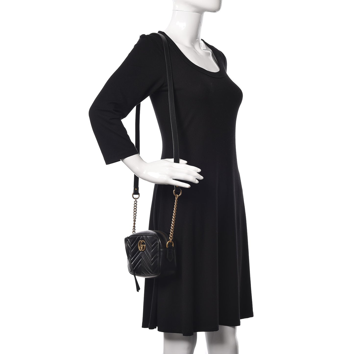 Calfskin Matelasse Mini GG Marmont Chain Shoulder Bag Black