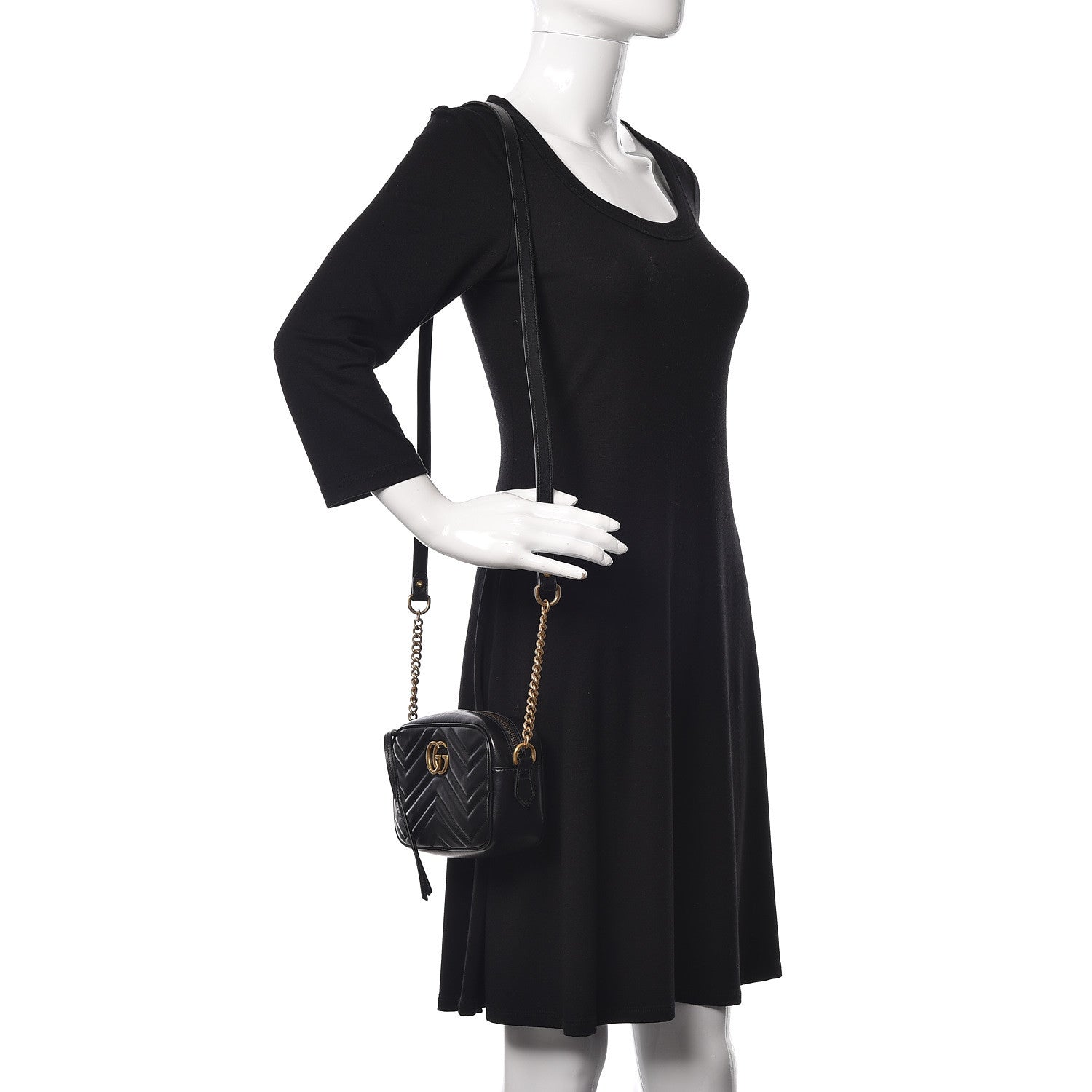 Gucci Calfskin Matelasse Mini GG Marmont Chain Shoulder Bag Black 2 of 11
