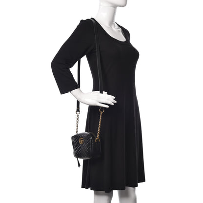 Gucci Calfskin Matelasse Mini GG Marmont Chain Shoulder Bag Black 2 of 11