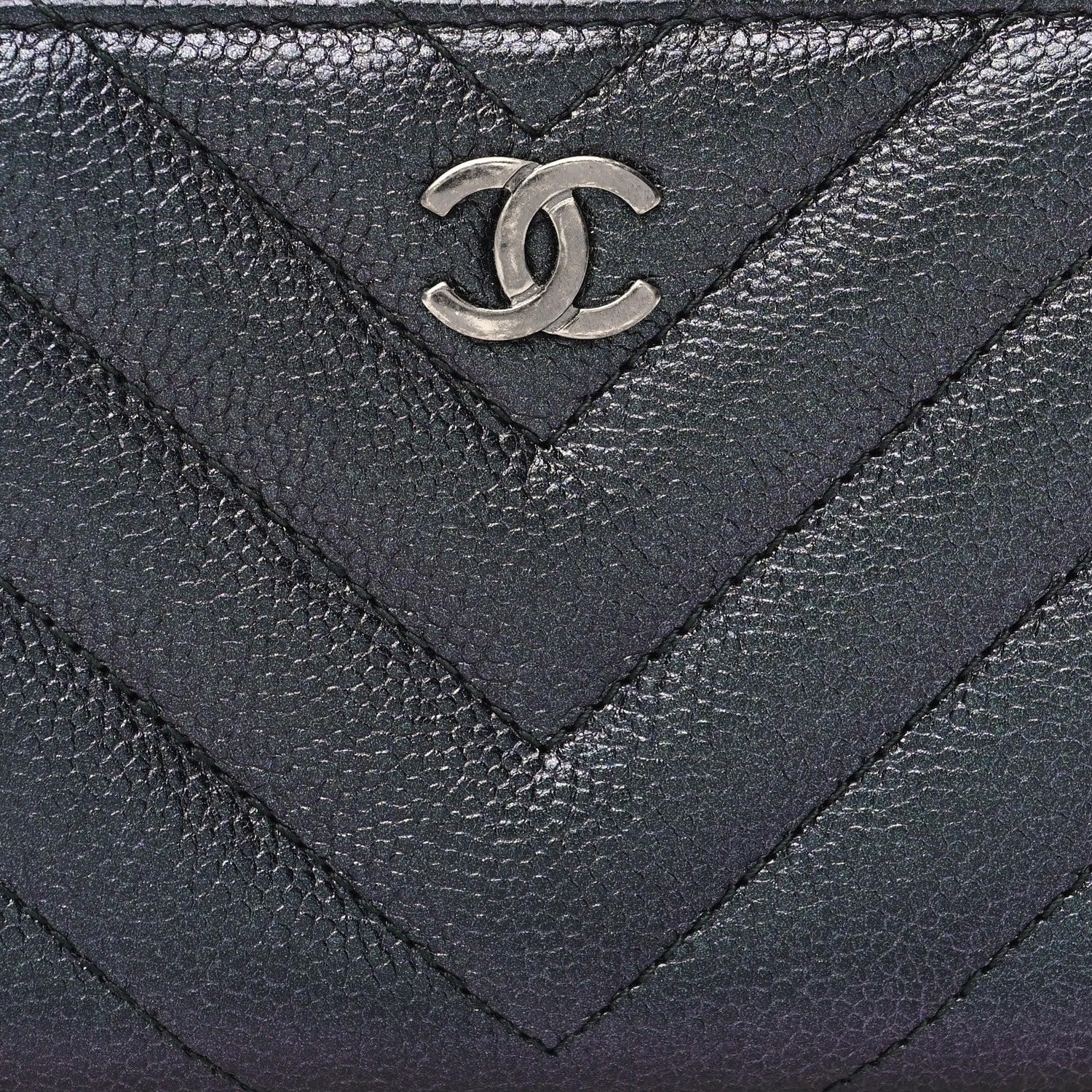 Chanel Iridescent Caviar Chevron Quilted Zip Around Coin Purse Black 7 of 11