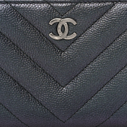 Chanel Iridescent Caviar Chevron Quilted Zip Around Coin Purse Black 7 of 11