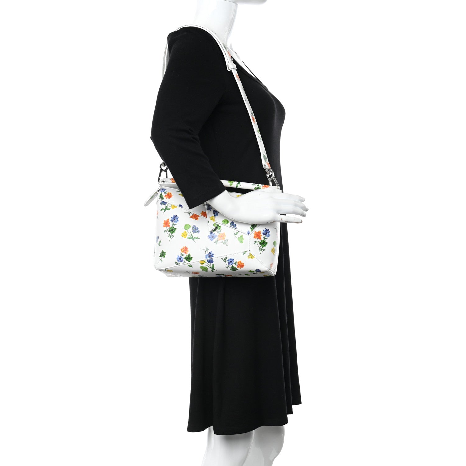 Loewe Satin Calfskin Flower Print Small Puzzle Edge Bag White Multicolor 2 of 11
