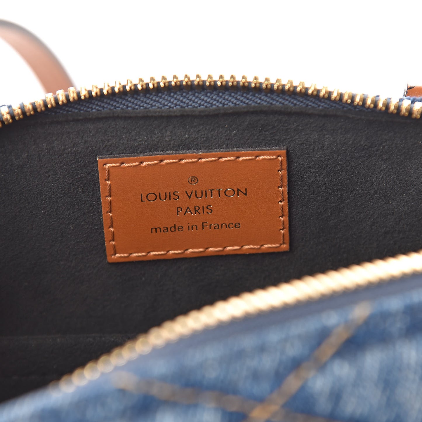 Denim Calfskin Reverse Monogram Malletage Alma BB Blue