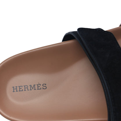 Hermes Suede Goatskin Womens Chypre Sandals 38 Rose Perle Black 9 of 10