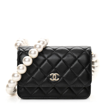 Chanel Calfskin Quilted Mini Maxi Pearls Wallet On Chain WOC Black 1 of 10