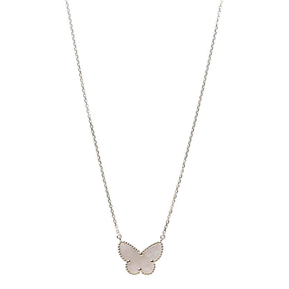 Van Cleef & Arpels 18K Yellow Gold Mother of Pearl Lucky Alhambra Butterfly Pendant Necklace 1 of 8