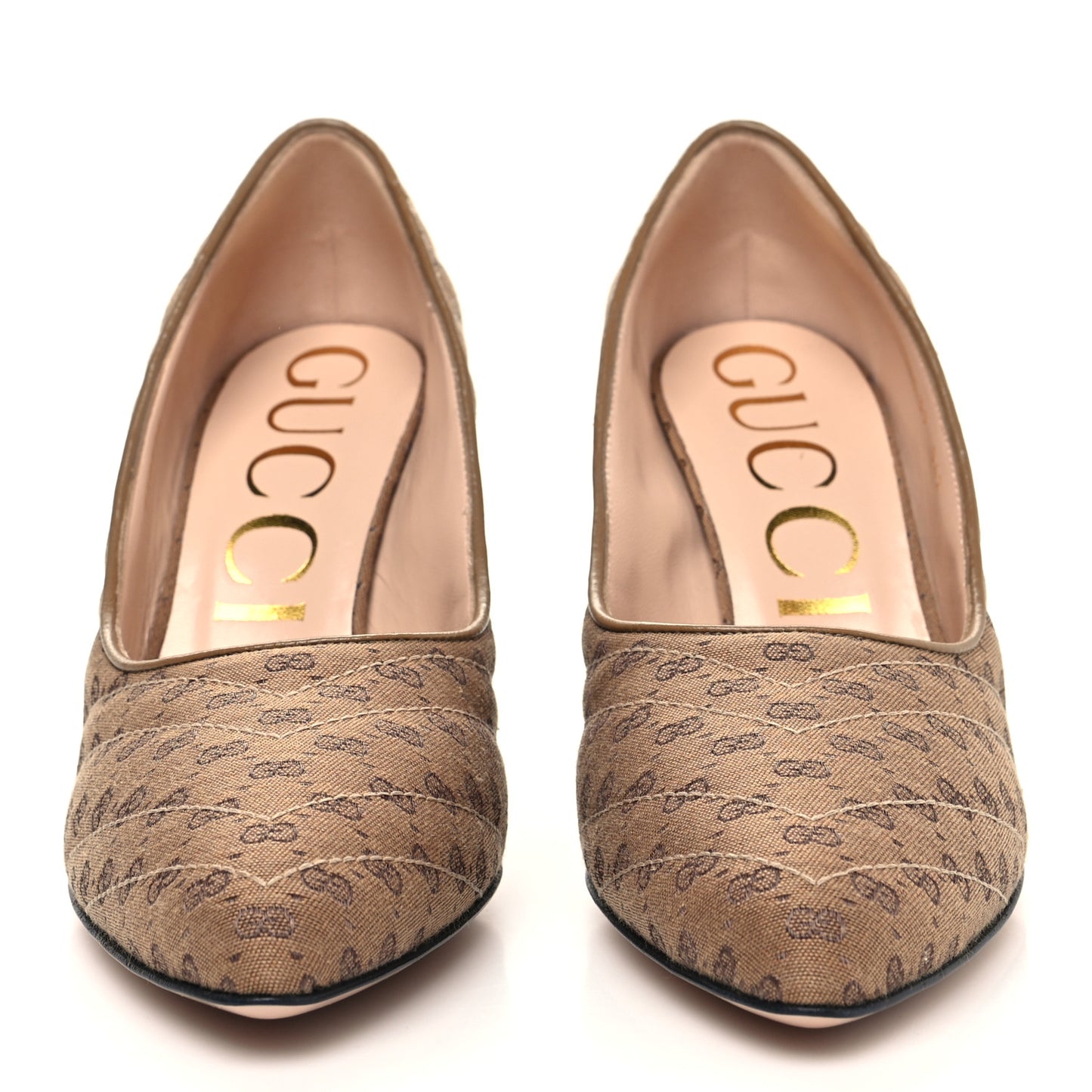 Monogram GG Mignon Nappa Chevron Matelasse Double G 95mm Pumps 39 Dusty Brown
