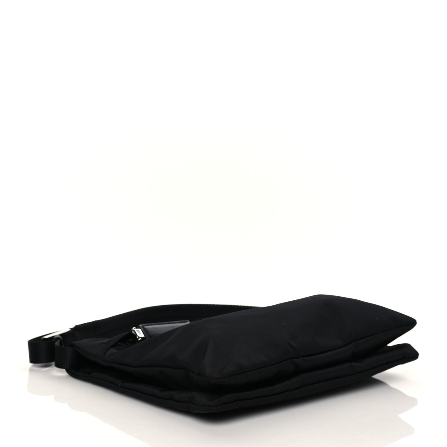 Tessuto Nylon Flat Flap Messenger Bag Black