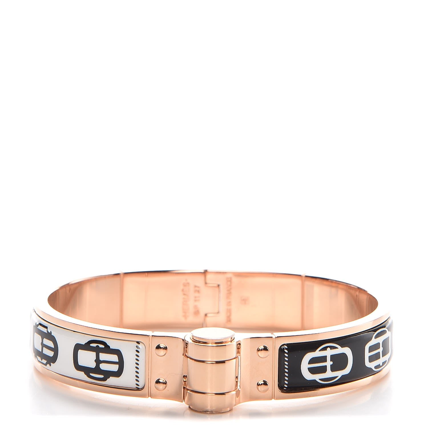 Hermes Enamel Printed Narrow Boucleries Modernes Hinged Bracelet M Black 1 of 7