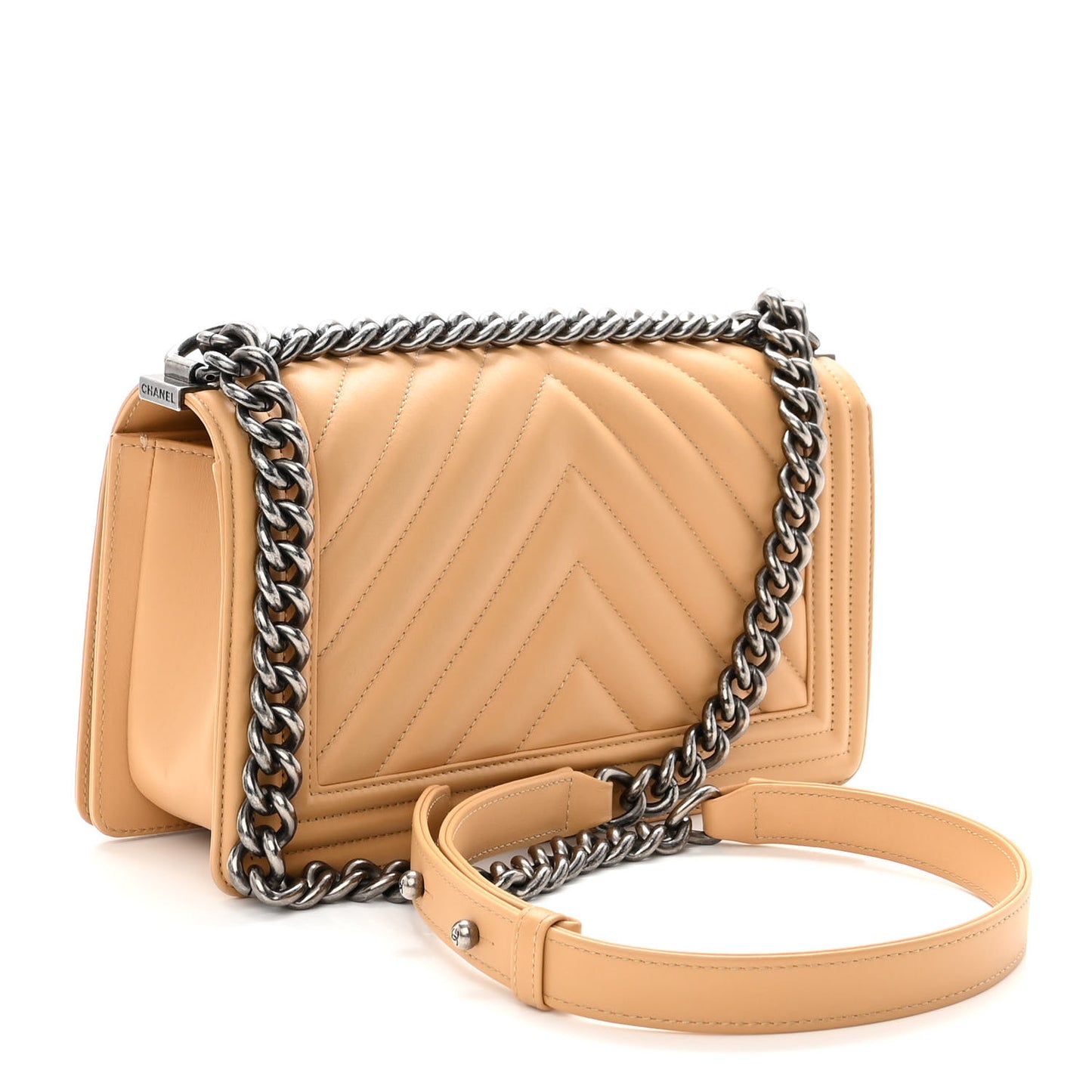 Calfskin Chevron Quilted Medium Boy Flap Beige