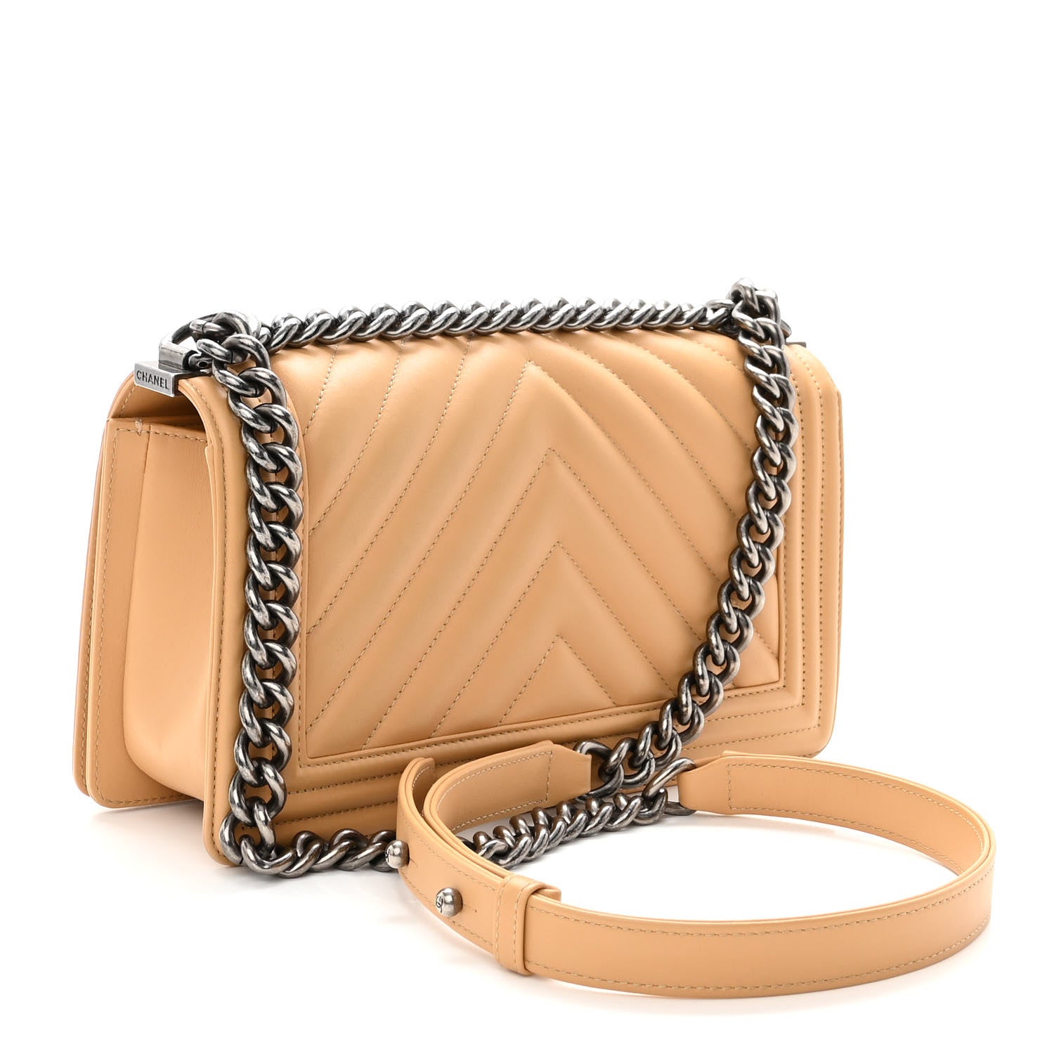 Chanel Calfskin Chevron Quilted Medium Boy Flap Beige 3 of 11