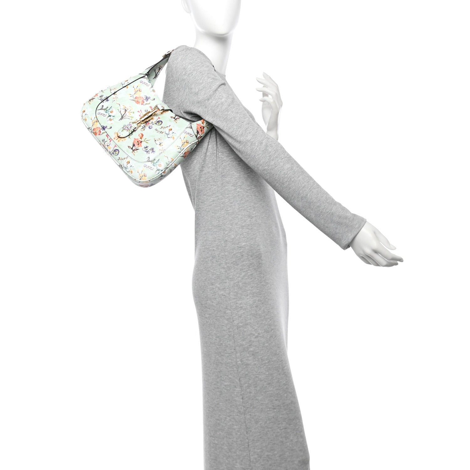 Gucci New Shangai Calfskin Soave Amore Printed Small Jackie 1961 Hobo Mint Green 2 of 12